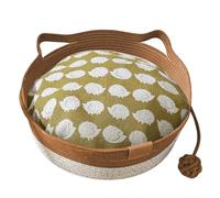 Pet Basket - Woven Cat Bed Basket | Scratch-Resistant Pet Bed - Fabric Maps, Removable Washable Cotton Cushion