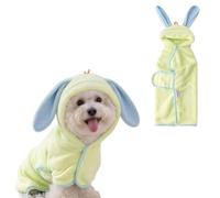 Pet Bathrobe for Dogs Cats, Cute Hooded Bunny Ear Towel with Hanging Loop, Super Absorbent Quick Dry Microfiber Drying Coat Robe for After Bath, Rainy Walk or Grooming for Small Medium Pets_S(Yellow)