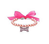 Pet Bead Collar for Small Pets, Cats, Dogs, Collar, Dog Bone, Adjustable Pendant, Jewellery Dog Lead with Pull Stop (Hot Pink, S)