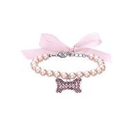 Pet Bead Collar for Small Pets, Cats, Dogs, Collar, Dog Bone, Adjustable Pendant, Jewellery Dog Lead with Pull Stop (Pink, S)