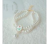 Pet Beautiful Necklace, Teddy Adjustable Collar,Pet Double Row Pearl Collar for Cat and small Dog for party,birthday (White rose, XS(15-20cm/5.8''-7.8''))
