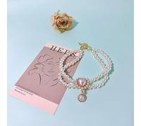 Pet Beautiful Necklace, Teddy Adjustable Collar,Pet Double Row Pearl Collar for Cat and small Dog for party,birthday (Pink heart-shaped pendant, L(30-35cm/11.8''-13.8''))