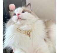 Pet Beautiful Necklace, Teddy Adjustable Collar,Pet Double Row Pearl Collar for Cat and small Dog for party,birthday (Double-layered pearl strap with pearl pendant, S(20-25cm/7.8''-9.8''))