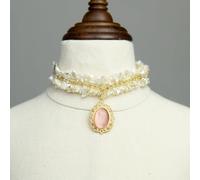 Pet Beautiful Pearl Necklace for man, Adjustable bow tie Collar, Pet beauty Collar for woman Cat and Dog, Girl Clothing Dress Accessories (Lace & pink diamonds, S(20-25cm/7.8''-9.8''))