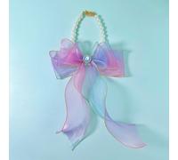 Pet Beautiful Pearl Necklace for man, Adjustable bow tie Collar, Pet beauty Collar for woman Cat and Dog, Girl Clothing Dress Accessories (Blue and purple organza bow tie, L(30-35cm/11.8''-13.8''))