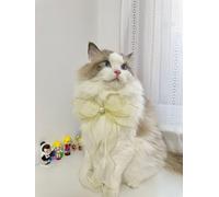 Pet Beautiful Pearl Necklace for man, Adjustable bow tie Collar, Pet beauty Collar for woman Cat and Dog, Girl Clothing Dress Accessories (White organza bow tie, M(25-30cm/9.8''-11.8''))