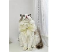 Pet Beautiful Pearl Necklace for man, Adjustable bow tie Collar, Pet beauty Collar for woman Cat and Dog, Girl Clothing Dress Accessories (White organza bow tie, L(30-35cm/11.8''-13.8''))