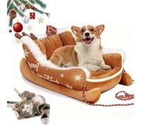 Pet Bed - Christmas Sleigh Design, Warm and Washable, Non-Slip Sofa Ideal for Cold Nights and Festive Gift for Pets