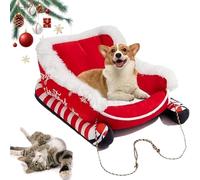 Pet Bed Christmas Sleigh Design, Warm Washable Nest for Cold Nights, Non-Slip Sofa Ideal as Festive Gift for Pets