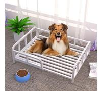 Pet Bed, Elevated Cooling Dog Bed for Large Dogs, Reinforced Metal, Strong Load-Bearing Capacity, 5 Cm Off The Ground, for Warmth In Winter(White,86 * 58 * 24cm)