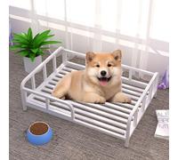 Pet Bed, Elevated Cooling Dog Bed for Large Dogs, Reinforced Metal, Strong Load-Bearing Capacity, 5 Cm Off The Ground, for Warmth In Winter(White,76 * 52 * 24cm)