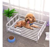 Pet Bed, Elevated Cooling Dog Bed for Large Dogs, Reinforced Metal, Strong Load-Bearing Capacity, 5 Cm Off The Ground, for Warmth In Winter(White,66 * 48 * 24cm)