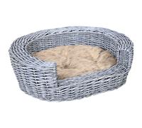 Pet Bed Elevated Willow Rattan Grey 57x46x17.5cm Cozy Wicker Basket Small Indoor