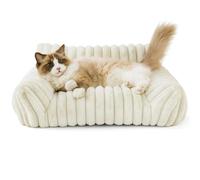 Pet Bed for Small Cats and Dogs, Soft Fluffy Cat Bed and Cozy Dog Bed, Head and Neck Support, Non-Slip Base, Machine Washable, White, 24 x 18 x 8 in/60 x 45 x 20 cm