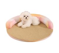 Pet Bed - Ice Silk Fabric Rattan Summer Sleeping Mat 800g | Removable Washable Pillow Style Cushion Breathable Cooling Keeps Pets Chill On Patios Or Backyard Areas