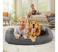 Pet Bed, Linen-Look Dog Sofa Bed With Raised Edges, Non-Slip Base, Xl Size, Removable Washable Cover, Light Grey