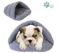 Pet Bed Mat Cuddle Pouch Cave, Covered Hooded Dog Cushion Bed Winter Sleeping Zone House Tent Bag Pet Triangle Nest Self-Warming Cozy for Small Animal Snuggle Puppies Kittens Improved Sleep (L, gray)