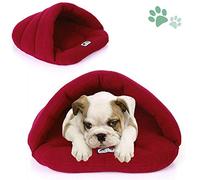 Pet Bed Mat Cuddle Pouch Cave, Covered Hooded Dog Cushion Bed Winter Sleeping Zone House Tent Bag Pet Triangle Nest Self-Warming Cozy for Small Animal Snuggle Puppies Kittens Improved Sleep (M, red)