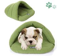 Pet Bed Mat Cuddle Pouch Cave, Covered Hooded Dog Cushion Bed Winter Sleeping Zone House Tent Bag Pet Triangle Nest Self-Warming Cozy for Small Animal Snuggle Puppies Kittens Improved Sleep (M, green)