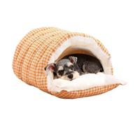 Pet Bed Plush Lined Warm House Partially Enclosed Washable Cat Hiding Place for Kittens Puppies Small Pets Winter Indoor Sleeping Play