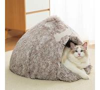 Pet Bed, Plush Tent Cave House, Triangle Cat Nesting Bed Cat Nest House, Cat Beds for Indoor, Dog Cave Bed with Anti-Slip for Cats And Puppy,Brown,M