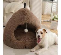 Pet Bed Warm Cat Cave Plush Tent Cat Nesting Bed for Cats Small Dogs Puppy with Washable Removable Pillow Cushion Carrying Handle, Anti-slip Cat Bed Igloo House (XL:63x63x50cm,Coffee)