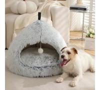 Pet Bed Warm Cat Cave Plush Tent Cat Nesting Bed for Cats Small Dogs Puppy with Washable Removable Pillow Cushion Carrying Handle, Anti-slip Cat Bed Igloo House (S:45x45x38cm,Light gray)