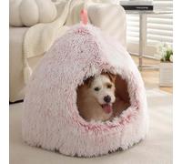Pet Bed Warm Cat Cave Plush Tent Cat Nesting Bed for Cats Small Dogs Puppy with Washable Removable Pillow Cushion Carrying Handle, Anti-slip Cat Bed Igloo House (XL:63x63x50cm,Pink)