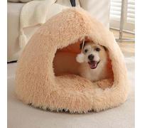 Pet Bed Warm Cat Cave Plush Tent Cat Nesting Bed for Cats Small Dogs Puppy with Washable Removable Pillow Cushion Carrying Handle, Anti-slip Cat Bed Igloo House (L:58x58x47cm,Beige)