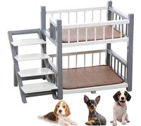 Pet Bed Wooden Dog Bed Pet Bed Elevated Pet Sofa Dog Bunk Bed Small for Small Medium Large Dogs Pet Removable Double Layer Pet Bed with Stairs Dog Cots Wooden Pet Cat Dog Bed(Size:M,Color:Grey)