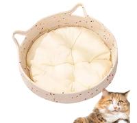 Pet Beds for Cats - Cotton Rope Nest, Calming Cushion | 35x35x13cm Round Model with Scratch Pad Feature, Small Pet Bed for Apartments, Kitten Sleeper for Dorms, Puppy Lounge for Home