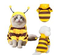 Pet Bee Costume Hooded with Antennae, Yellow & Brown Striped Hoodie for Small Dogs, Cats, Puppy & Kitten - Halloween Cosplay Holiday Party Warm Pet Apparel
