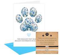 Pet Bereavement Card with 2 Paw Print Bracelets and Blue Envelope | Watercolour Blue Floral Paw Print Sympathy Design with 2 Paw Bracelets, Loss of Pet Dog Cat Card