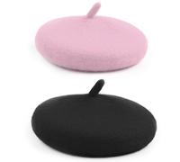 Pet Beret Cap Kitten Puppy Pet Headgear Decor Photo Props Dog Cat Wool Yard Hat Adjustable Elastic Lovely with Rope (Black+Pink)