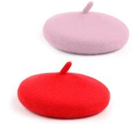 Pet Beret Cap Kitten Puppy Pet Headgear Decor Photo Props Dog Cat Wool Yard Hat Adjustable Elastic Lovely with Rope (Red+Pink)