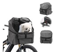 Pet Bicycle Basket with Handlebar Adapter, Bicycle Front Basket, Multi-Purpose Collapsible Detachable Handlebar Front Basket, Cat Dog Backpack Bag with Shoulder Strap Cycling, for Pet (Gray)