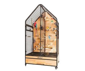 Pet bird cage Birdcage Bird Villa Partitionable Three-Sided Ventilation Pull-Out Tray Storage Drawer Glass Door Retro Birdcage(Large)