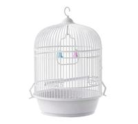 Pet bird cage Round Birdcage Outdoor Use Portable Breathable Unobstructed Pull-Out Chassis Parrots Retro Birdcage(White)