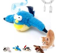 Pet Bird Interactive Cat Toy Plush Toys for Dogs and Cats, Chirping Bird Cat Toy, Interactive Cat Squeak Toy Melody Chaser Bird Toys for Cats to Play Alone, Funny Squeak Kitten Toy (Blue Bird)