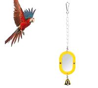 Pet Bird Mirror with Bell,Stainless Steel Cute Bright Yellow Parrot Mirror Toy with Hook,Interactive Parrot Toy Hanging Birdcage Accessories for Parakeet Cockatiel Conure Budgie