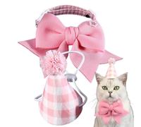 Pet Birthday Hat - Dog Collar Cute Headband Cat Hats - Pet Headwear Adjustable Bow Tie, Small Dog Hat Plaid Hat, Costume Decorations Supplies