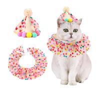 Pet Birthday Hat Scarf Set Puppy Princess Costumes Cute Lace Cat Outfit Dog Colorful Dots Bandana Pom-pom Cone Hat Cat Happy Birthday Decorations Pet Party Supplies