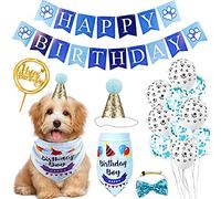 Pet Birthday Party Decorations Kit - Dog & Cat Themed Banner, Hat, Bandana for Puppy & Kitten Celebration
