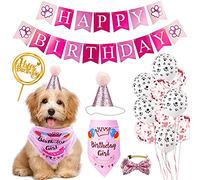 Pet Birthday Party Decorations Kit - Dog & Cat Themed Banner, Hat, Bandana for Puppy & Kitten Celebration