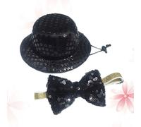 Pet Black Sequin Hat and Bow Tie Set for Dog Christmas Halloween