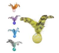 Pet Bounce Ball - Interactive Cat Bouncy Ball Set With Feathers - Colorful Safe Pet Teething Toys For Attracting Your Pet's Attention, Relieve Boredom, Indoor Home