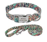 pet Bow tie Customized Pet Collar Nylon Personalized Dog Puppy Collar and Leash Pet ID Tag Nameplate Collar for Small Medium Large Dogs (Color : Blue 5 Size : Large) (Green 6 Small)