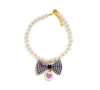 Pet Bowknot Adjustable Collar Jewelry Pendant Princess Pearl Necklace Puppy Collar Decorative Dog Collar Accessories Pet Pearl Collar For Pet Pearl Necklace Collar Pearl Collar For Tiny Pet