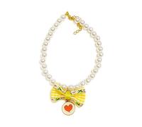 Pet Bowknot Adjustable Collar Jewelry Pendant Princess Pearl Necklace Puppy Collar Decorative Dog Collar Accessories Pet Pearl Collar For Pet Pearl Necklace Collar Pearl Collar For Tiny Pet