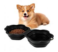 Pet Bowl | 2-Compartment Silicone Foldable Dish - Dog Feeding Bowl Cat Dish - for Small Medium Large Breed Home Indoor Outdoor Camping Walking Hiking Travel Road Trip